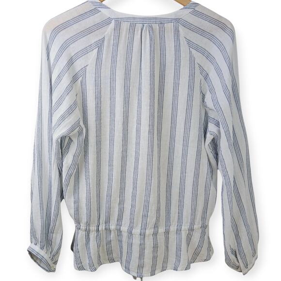 Rails SZ M Marti Cayman Stripe Linen Blouse White Blue - Picture 4 of 7